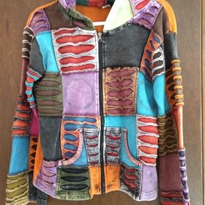 Women's Large Cotton Hoodie Unique Patchwork